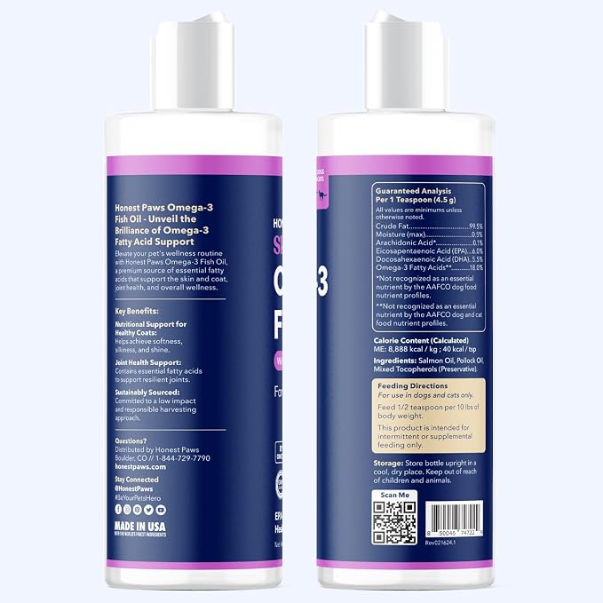 Salmon Oil for Dogs & Cats, Omega 3 Fish Oil for Skin, Coat & Joints, 8oz