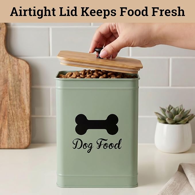 Metal Dog Food Container 5-7lb, 7lb, Bamboo, Sage Green: Bone