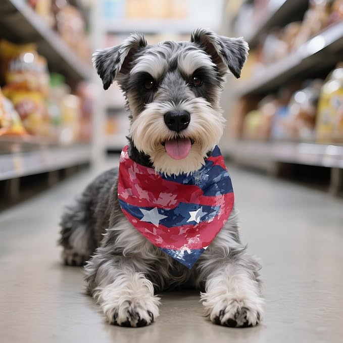 Jeiento USA Flag Dog Bandanas Adjustable Bib for Dogs Cat Holiday Outfits Stars Triangle, Medium