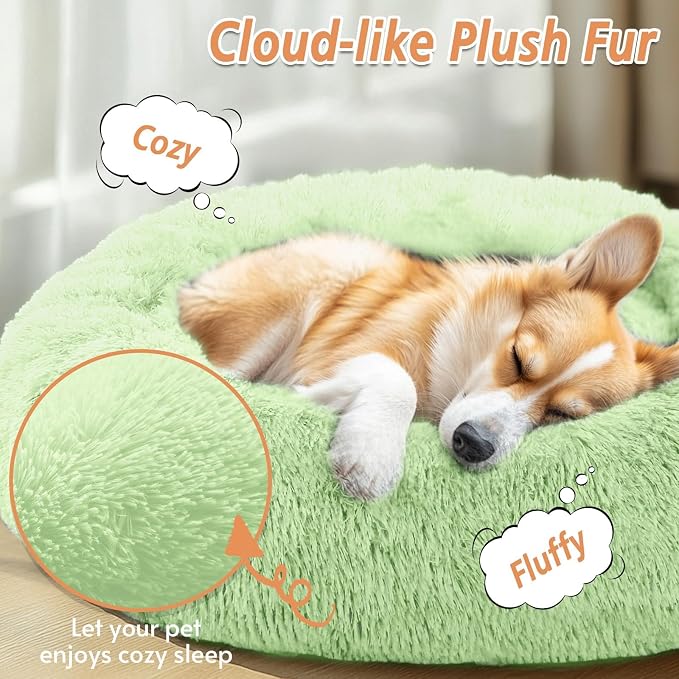JOLLYVOGUE 31" Calming Donut Dog Bed, Light Green