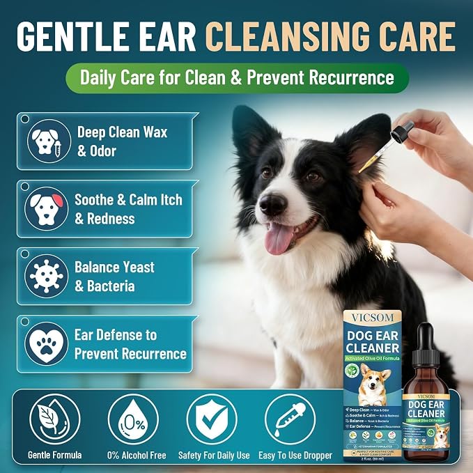 VICSOM Dog Ear Infection Treatment Drops with Ozonated Olive Oil, 60ml