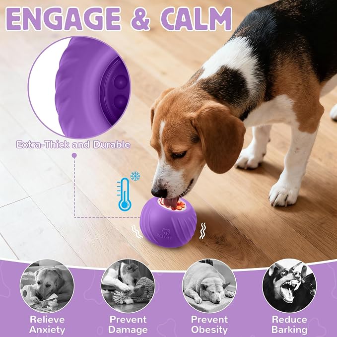 Long-Lasting Dog Lick Toy, Wobbly Dog Enrichment Lick Bowl to Keep Dogs Busy, Interactive Stuffable Dog Treat Feeder for Boredom, Silicone Treat Dispensing Chew Toy(Purple,L)