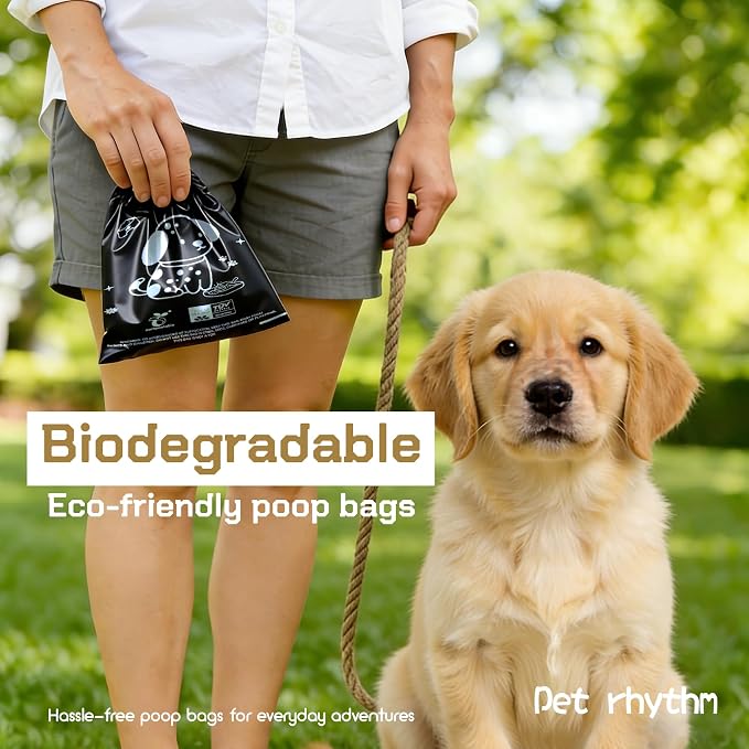 100% plant-based Dog Poop Bags Rolls, ASTM D6400 & EN 13432 Compliant, 120 waste bag including dispenser, 13 in × 9 in black poop bags for dogs, Super thick 100% leak proof