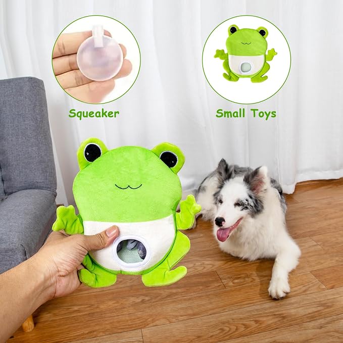 Hollypet Squeaky Hide and Seek Dog Toys for Small and Medium Dogs, Frog | Interactive Plush Stuffed Dog Squeak Toys for Small Medium Sized Dogs and Non-Aggressive Chewers, Puppy Teeth Clean Chew Toys