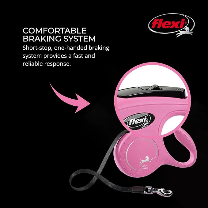 FLEXI® Classic XS Cord Retractable Dog Leash, 3-Finger Grip, 10 ft - Pink | German engineered, Pocket-Size original flexi leash, durable quality for dogs up to 18 lbs, tangle-free,reliable brake system