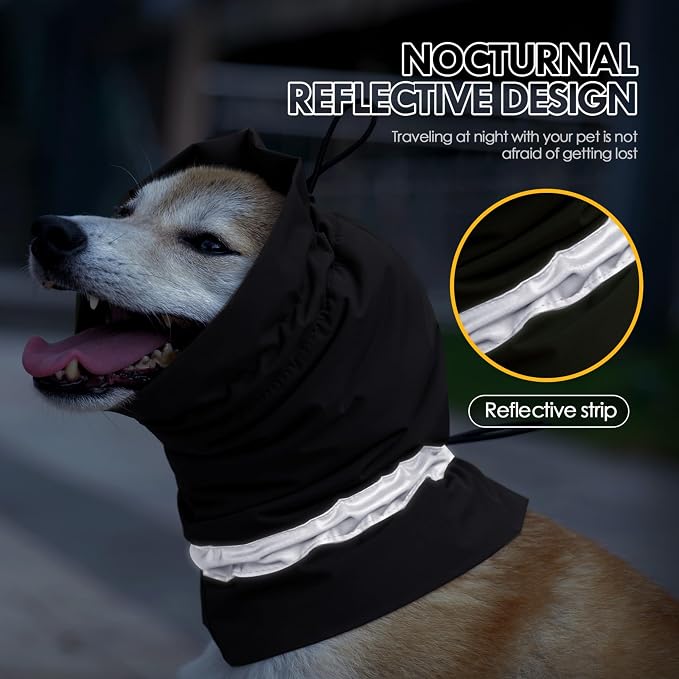Dog Ear Cover Adjustable Ear Protection Winter Warm Outdoor Rainproof Travel Coldproof Dog Neck Wrap Black M