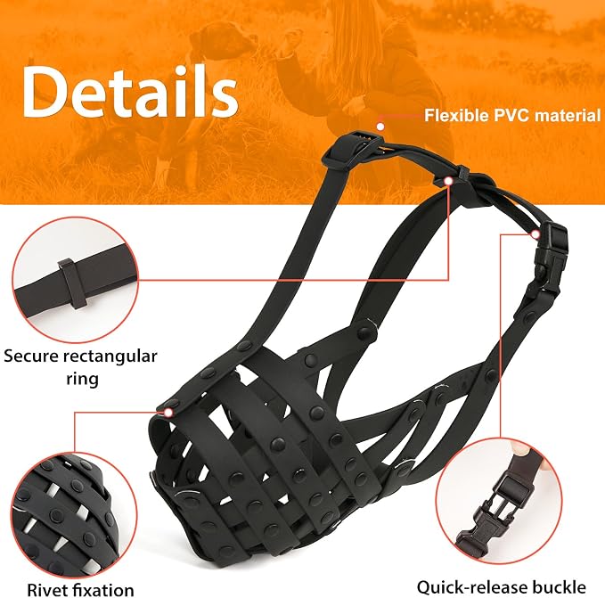 Pitbull Dog Muzzle for Large Medium Dogs Prevent Biting Scavenging | Fits Rottweiler Amstaff Broad-nosed Breed, Sturdy Breathable Basket, Training Walking Use, Allows to Drink | Black, L