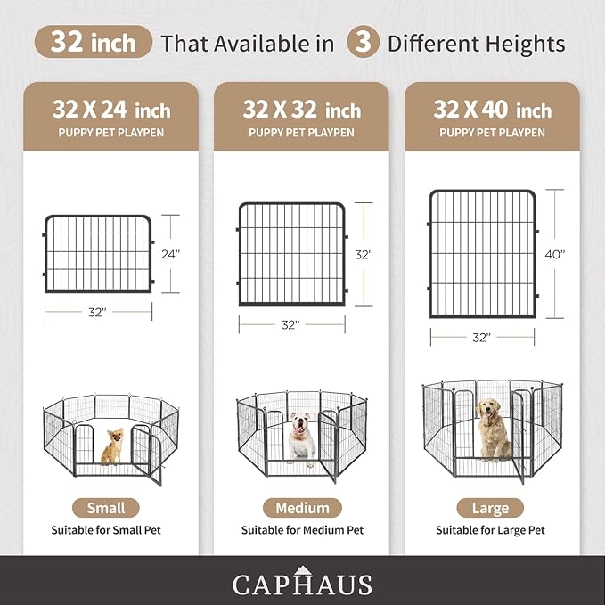 CAPHAUS Foldable Pet Playpen with Door - Multi-Size (24/32/40in)