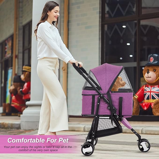 BestPet Premium 3-in-1 Pet Stroller - Purple, 3-Wheel