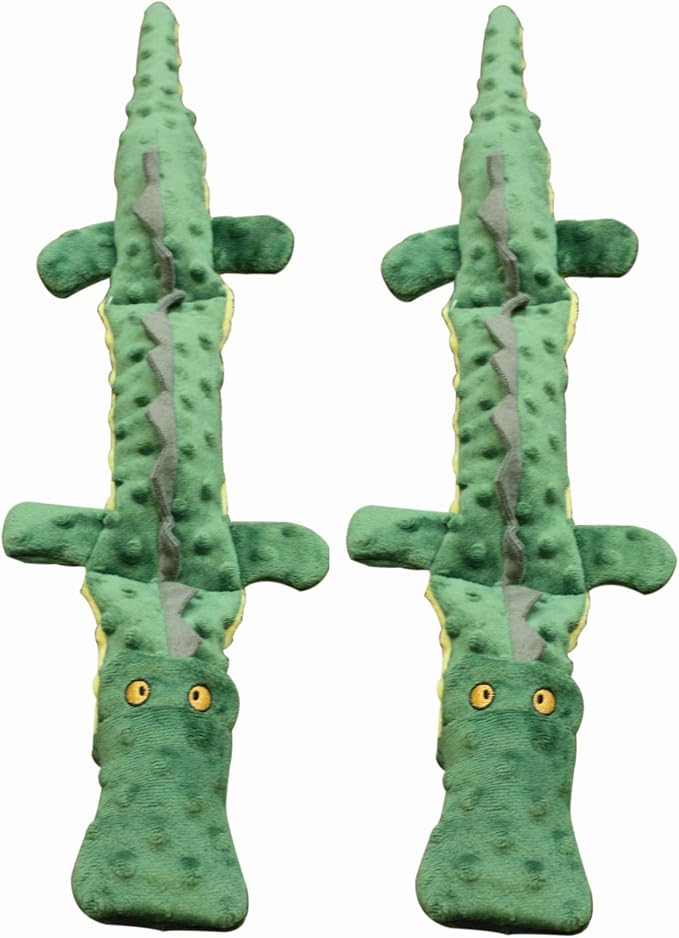 (2 Pack) Ethical Pets Skinneeez Extreme 3 Squeaker Stuffing Free Dog Toy, 25", Crocodile, Green