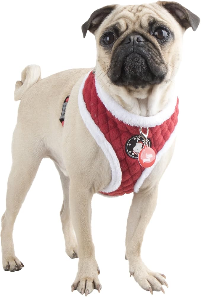 Puppia Blitzen Dog Harness Over-the-Head Warm Winter Christmas Holiday Harness Adjustable Chest for Small and Medium Dog, Red, Large