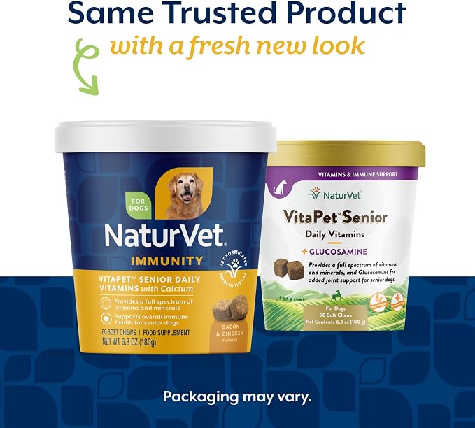 NaturVet VitaPet Senior Daily Vitamin Dog Supplements - 60 Ct | Soft Chews, Made in The USA with Globally Source Ingredients