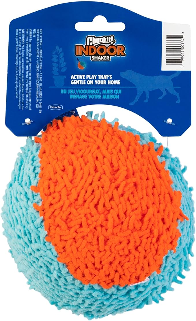 Chuckit! Indoor Fetch Shaker Dog Toy, 7.75in, Orange and Blue | Interactive Shaker Toy Designed to Fight Boredom Indoors, Keeping Dogs Busy and Entertained During Playtime