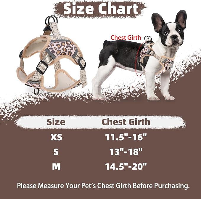 PUPTECK Dog Harness Small Sized Dog, Step in Adjustable Reflective Dog Vest Harness Escape Proof, No Pull Soft Padded Harness Easy Control, Brown Leopard, S
