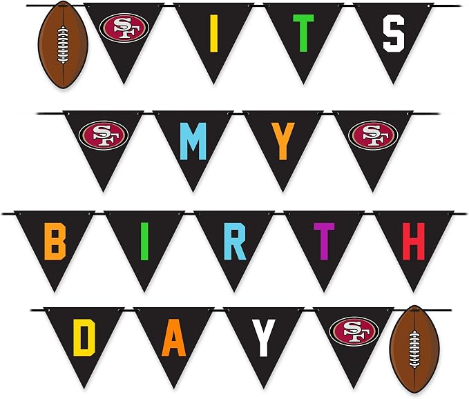 NFL SAN Francisco 49ERS Dog Birthday Party Set 10pcs with 1 Football Bandana Large/X-Large, 1 Crown Hat, 1 Banner, 1 Birthday Cake Toy & 6 B-Day Balloons, Dog Birthday Set, Costume, Fun Doggie Pawty