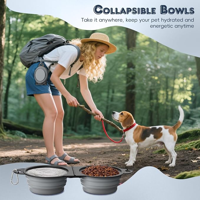 Pawaboo 2-in-1 Collapsible Dog Bowl, 450ml, Gray