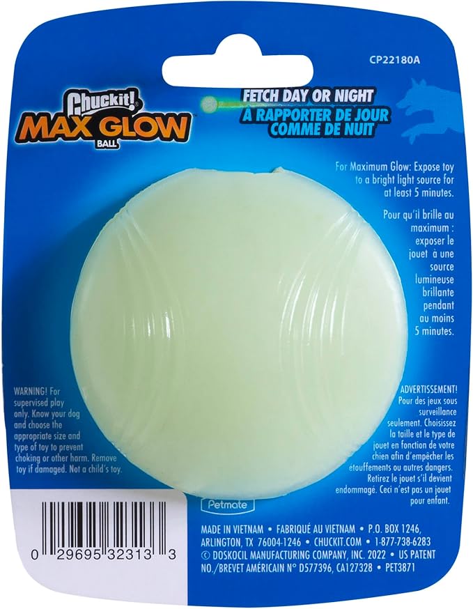 Chuckit! Max Glow Bouncy Ball, Glowin the Dark, Medium 2.5in, 1 Pack