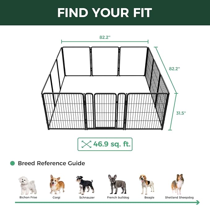 FXW AuraSpace Pro Acrylic & Wire Mesh Indoor Dog Playpen, 32" Height 12 Panels Metal Dog Pen for Small and Medium Dogs, Black│Patented