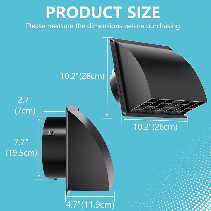 HG Power 8 Inch Wall Vent Cover with Removable Screen, Black