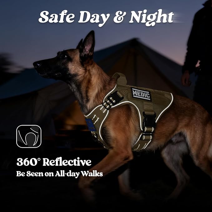 rabbitgoo Tactical Dog Harness for Small, Heavy Duty Military No Pull Vest | Sturdy Metal Buckles, 5 Adjustments, Molle System, Powerful Pullers for Training, Hunting, Outdoor, Brown Reflex, Small