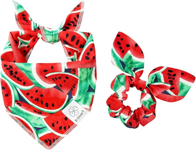E-Clover Summer Dog Bandanas Girl Matching Dog Bandana and Scrunchie Large, Large-set of 1, Large