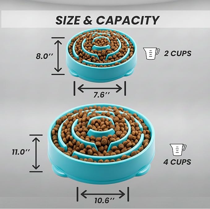 Slow Feeder Dog Bowl for Small, Medium & Large Dogs – Anti-Gulping Puzzle Maze Bowl, Non-Slip Slow Eating Dog Dish, Prevents Bloat & Improves Digestion, Interactive Pet Feeder (Blue, Large)
