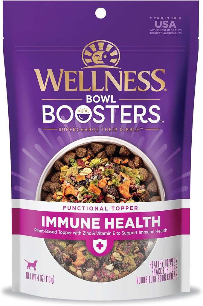 Wellness Bowl Boosters Immune Health Dog Food Topper with Freeze Dried Pieces for Small, Medium, and Large Breeds, Grain Free, Natural, Plant Based, 4 oz Bag