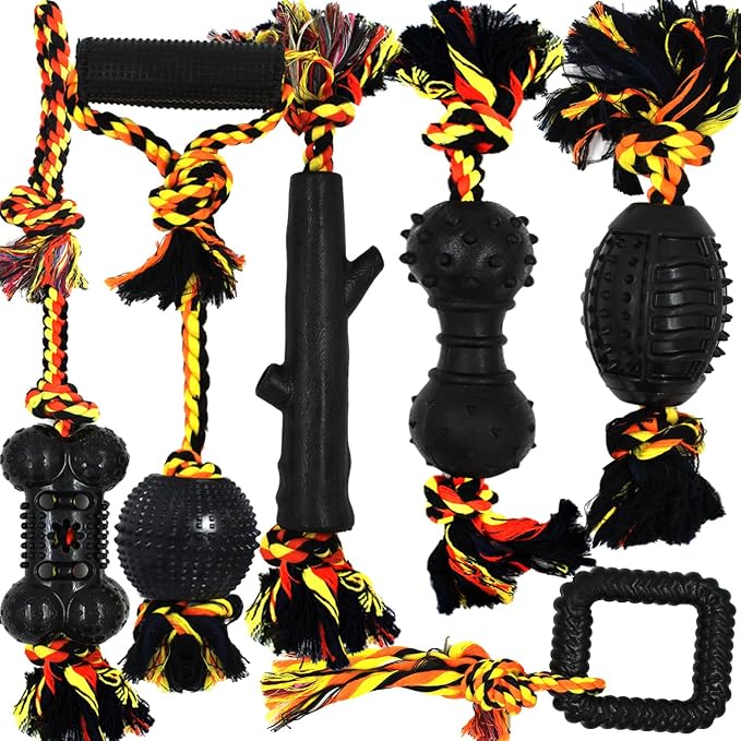 Yipetor Durable Dog Chew Toys 6 Pack, Cotton Rope Rubber Dog Toys | anti boredom, tug of war, machine washable, teeth cleaning, chew toy, ourdoors fetching, separation anxiety