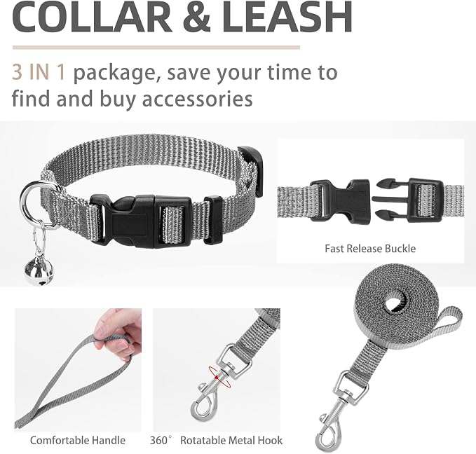 PUPTECK Adjustable Dog Harness Collar and Leash Set Step in No Pull Pet Harness for Small Medium Dogs Puppy and Cats Outdoor Walking Running, Soft Mesh Padded Reflective Vest Harnesses, Solid Grey XS