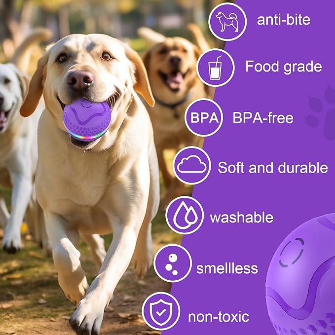 Interactive Dog Toys Ball, Automatic Rolling Toy, Lively pet Ball for Medium/Large Dogs to Relieve Boredom, Activated Automatic Motion Dog Balls Toy with LED Flash, USB Rechargeable