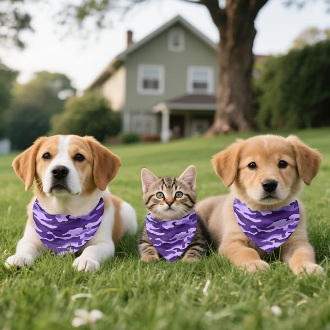 Jeiento Purple Camo Dog Bandanas Camouflage Dogs and Cat Bibs Reversible Triangle Scarf Kerchief, Medium, Small, Small, Purple