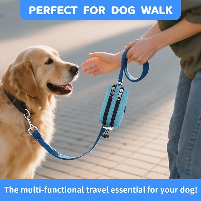 Dog Poop Bag Holder for Leashes, Puppy Treat Pouch Carrier with 2 Zipper Pockets and Clip for Pets Doggy Training, Dog Waste Bag Dispenser with 1 Roll Poop Bags for Walking Accessories (Green)