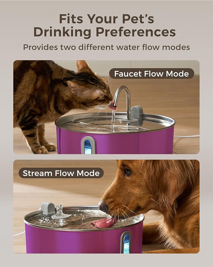 Smartoo Dog Water Fountain for Large Dogs 7L/236oz Stainless Steel Dog Water Bowl Dispenser Automatic Pet Water Fountain, Multi-Filtration Pet Fountain with Ultra-Quiet Pump (Pink)