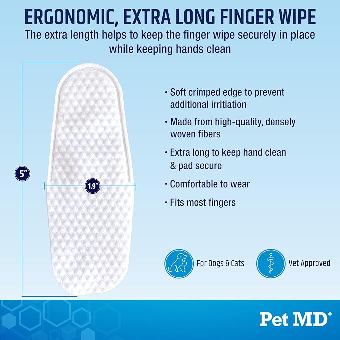 Pet MD Advanced Ear Finger Wipes for Dogs & Cats - Non-Irritating Ear Wipes & Ear Cleaner - Pet Safe Cleaner to Aid in Itchiness and Odor - Cucumber Melon (50ct)