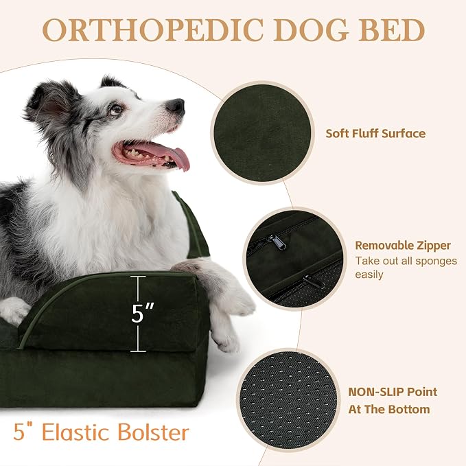 Comfort Expression Orthopedic Egg Crate Foam Dog Bed - XL 42x30in, Olive Green