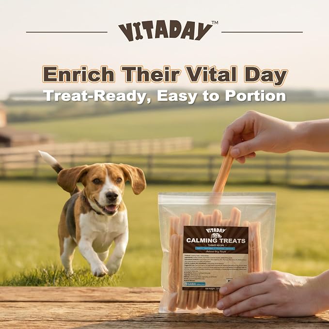 VITADAY Calming Dog Treats, Turkey Recipe with GABA, Stick, 8 oz
