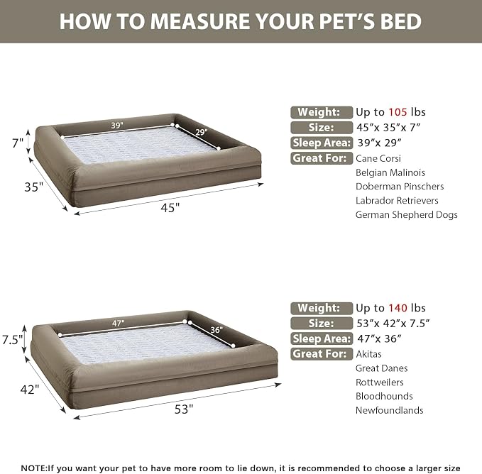 WNPETHOME Orthopedic Dog Bed - XXL Extra Large, 45x35x7in