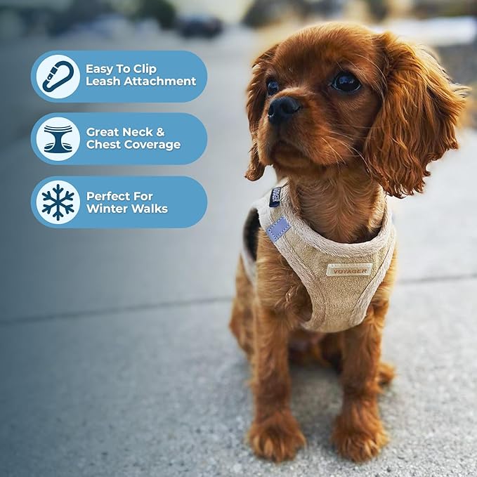 Best Pet Supplies - All Weather Mesh/Plush, Reflective, No Pull Harness for Small, Medium Dogs, Cats - Secure with Hook & Loop Fastener, Buckle, Double D-Rings - Latte Suede, S