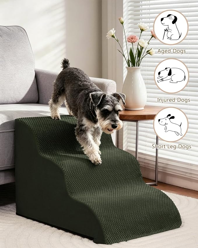 Aodisman Dog Stairs for Small Dogs,3 Step Dog Ramp for Couch and Chair,Pet Stairs with Non-Slip Bottom for Old Cats,Indoor Pet Steps,Comfort,Durable,15.4" H,Green