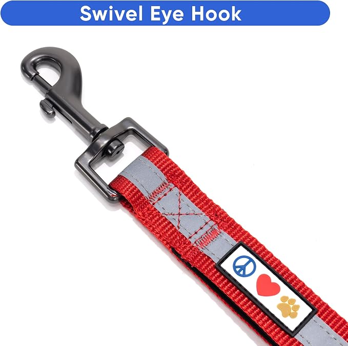 Pawtitas Short Reflective Dog Leash Amazing Comfort with Padded Handle for Heavy Duty Training Medium Large and Extra Large Dogs | Nylon Dog Lead with Webbing Highly Reflective Stripe - Red Leash