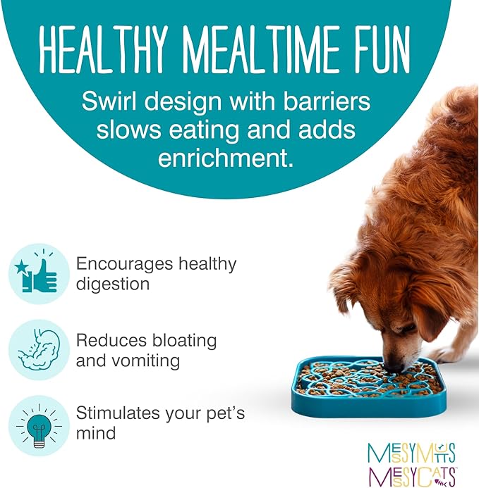 Messy Mutts and Cats Interactive Square Slow Feeder | Blue (2 Cup) | 8” x 8” Square Puzzle Slow Feeder for Dogs/Cats | Enrichment Food Dish for Slow Eating, Bloating
