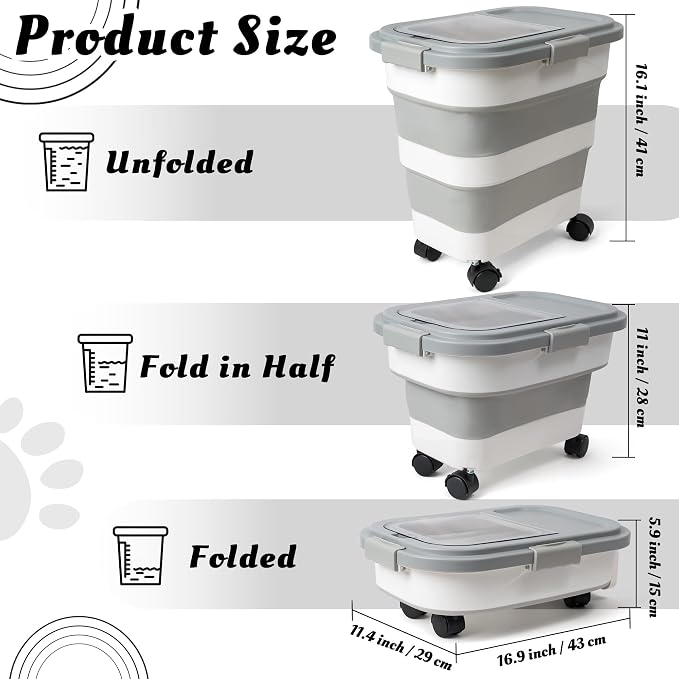 MALLMALL6 Dog Food Storage Container, 30 LB, White Grey