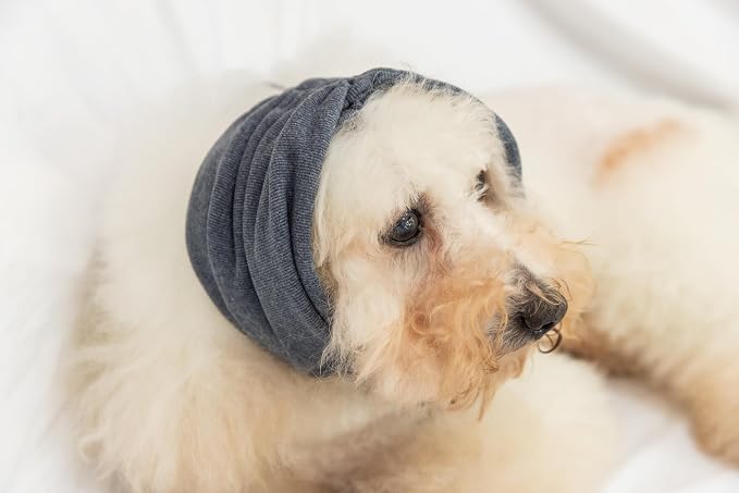 Dog Snood Ear Protector, Anxiety Ear Cover Anxiety Relief – Noise Canceling for Fireworks, Pet Grooming & Force Drying Grey M