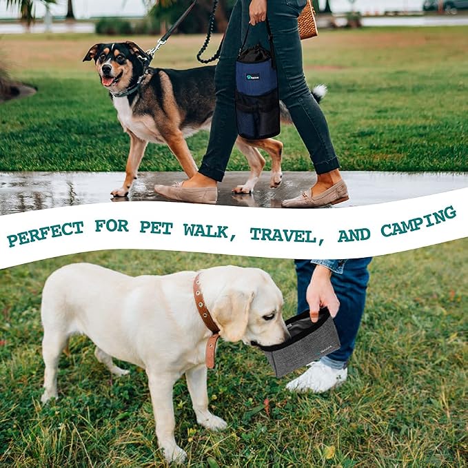 PetAmi Travel Dog Food Bag with Collapsible Bowls Set, Navy & Gray