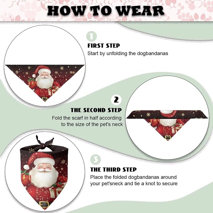 Jeiento Christmas Dog Bandana Santa Claus Pet Scarf Lightweight Adjustable Triangle Bibs for Medium, Medium, Polyester, Santa Claus