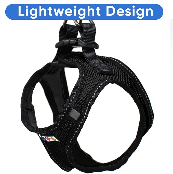 Pawtitas Dog Vest Harness Made with Breathable Air Mesh | All Weather Vest Harness for Medium Puppies and Extra Large Cats with Quick-Release Buckle - Medium Black Mesh Dog Harness