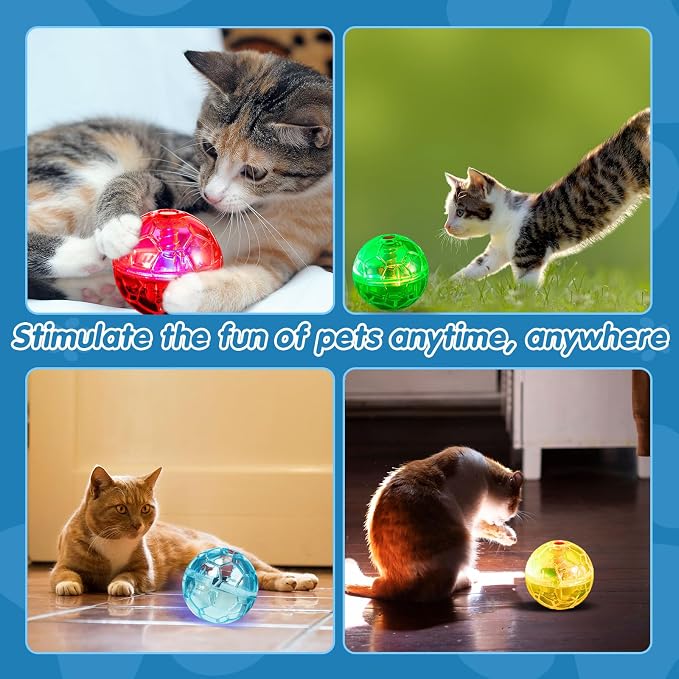 Sratte 6 Pcs Cat Ball Ghost Hunting Light up Toy | Motion Activated Toy for Indoor Exercise, LED Motion Sensor Triggers Colorful Lights, Interactive Play, Transparent