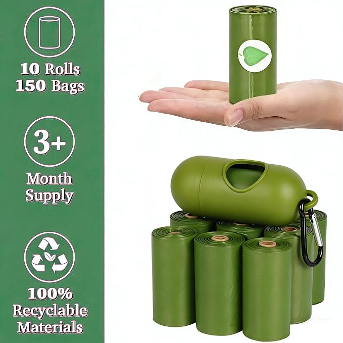 Dog Poop Bags with Dispenser, 150 Count Lavender Scented Poop Bags, Leak Proof and Extra Thick Pet Waste Bags, 13" x 9" Large Thickened leakage, degradable