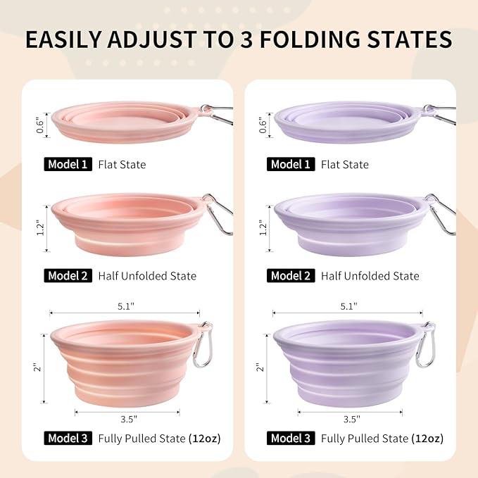 Collapsible Dog Bowls, 2 Pack, Macaron Pink & Violet