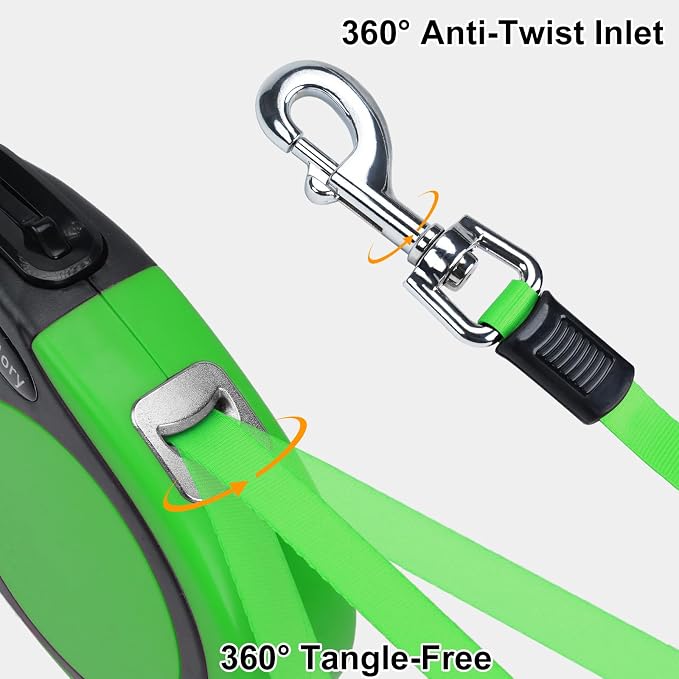 Taglory Retractable Dog Leash, One-Handed Brake, 16ft, Up to 44 lbs, Green | More Freedom While Staying in Control, Smooth Retraction, Tangle-Free Design, Easy-Grip Handle, Daily Neighborhood Walks